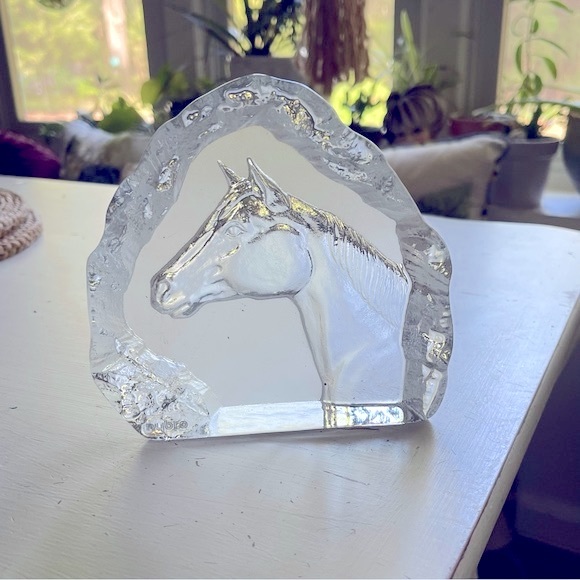Signed Nybro Crystal of Sweden Horse Head Sculpture - Hand Made Reverse image - Picture 6 of 11